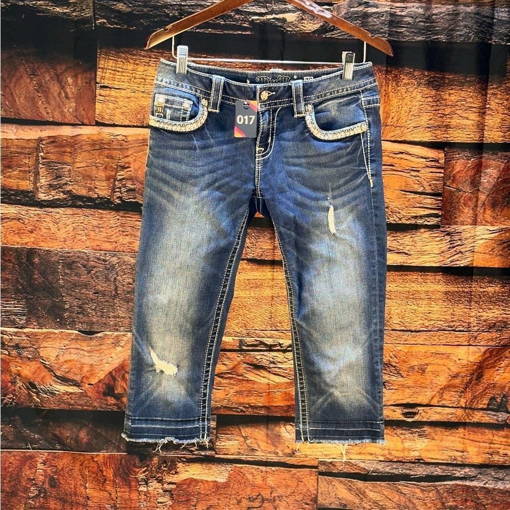 Signature Distressed Cropped Denim Jeans - Blue